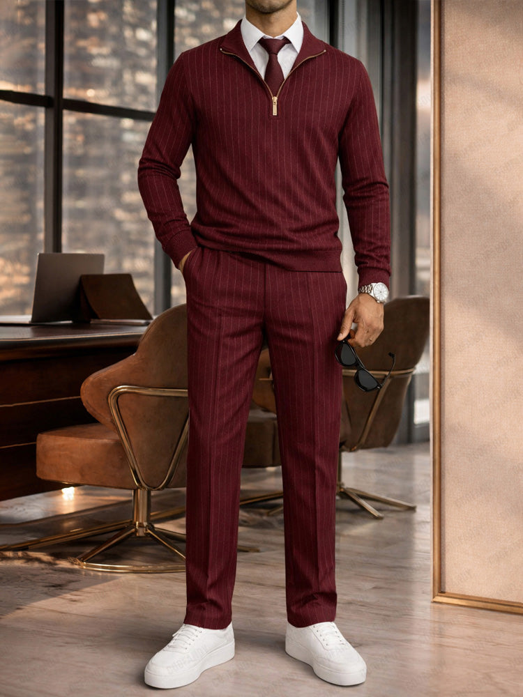 Urban Casual Stripe Polo Shirt and Pants Set