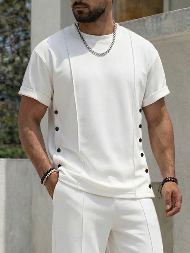 Urban Casual Button Accent T-Shirt Pants Set