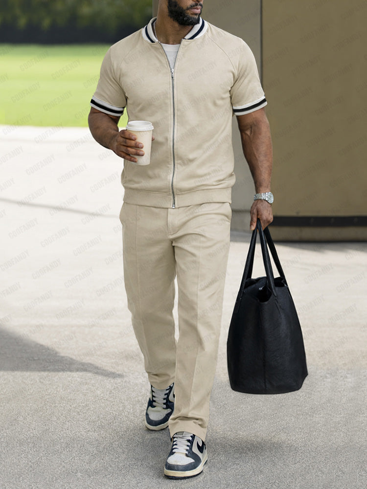 Classic Short Sleeve Bomber Jacket Pants Set