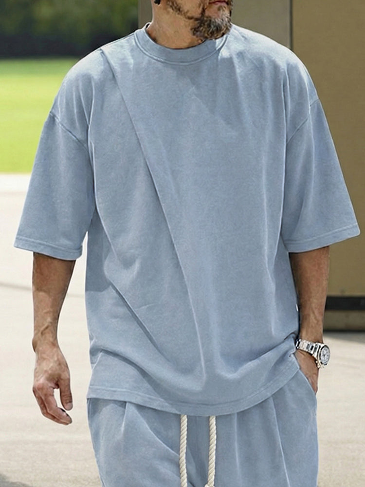 Casual Loose Fit Front Pleat T-Shirt Set