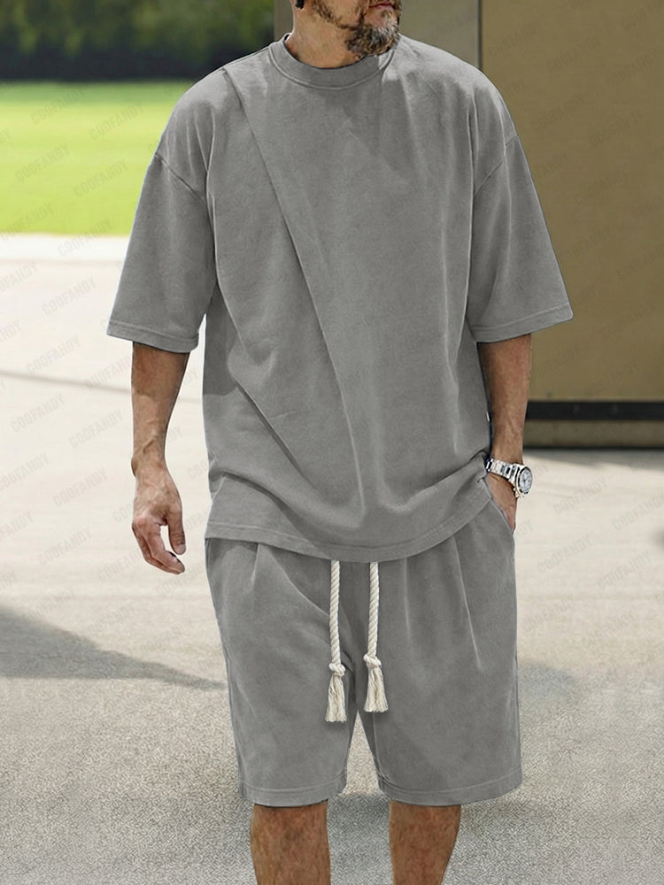 Casual Loose Fit Front Pleat T-Shirt Set