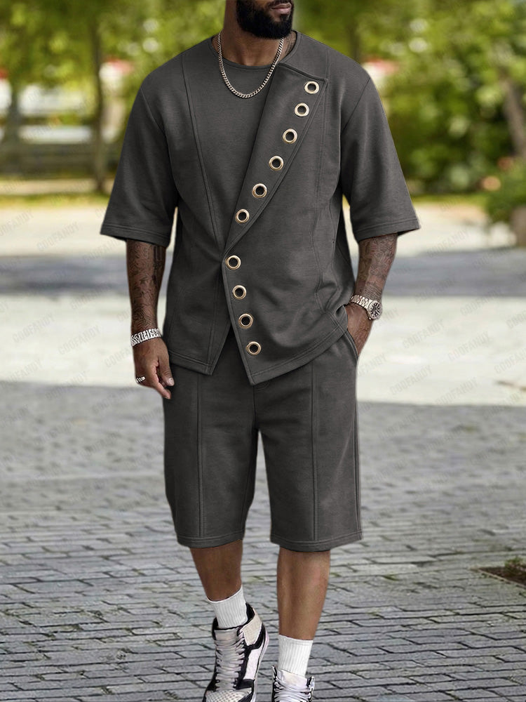Unique Grommets Design T-Shirt Shorts Set