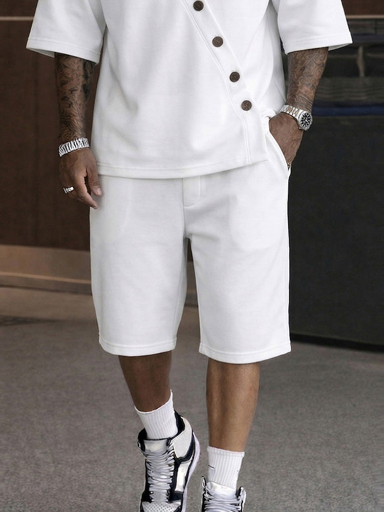 Casual Slant Button Accent T-Shirt Shorts Set