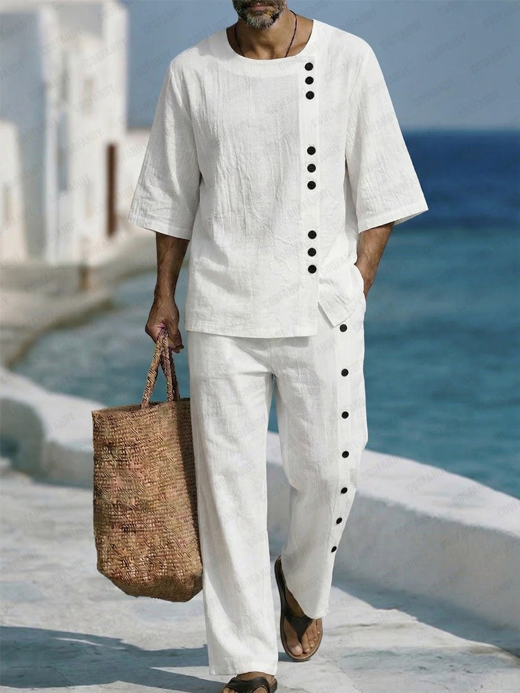 Comfy Summer Cotton Button Accent 2-Piece Set