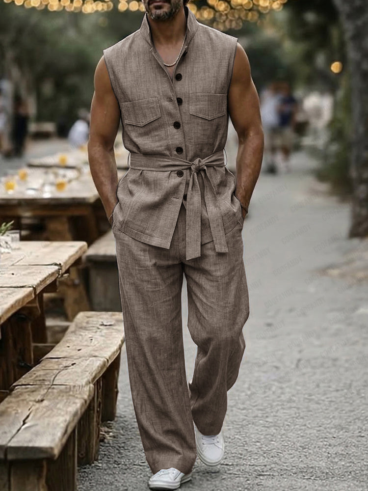 Designer Sleeveless Shirt Pants Matching Set