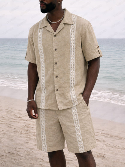 Vacation Lace Detail Cotton Shirt Shorts Set