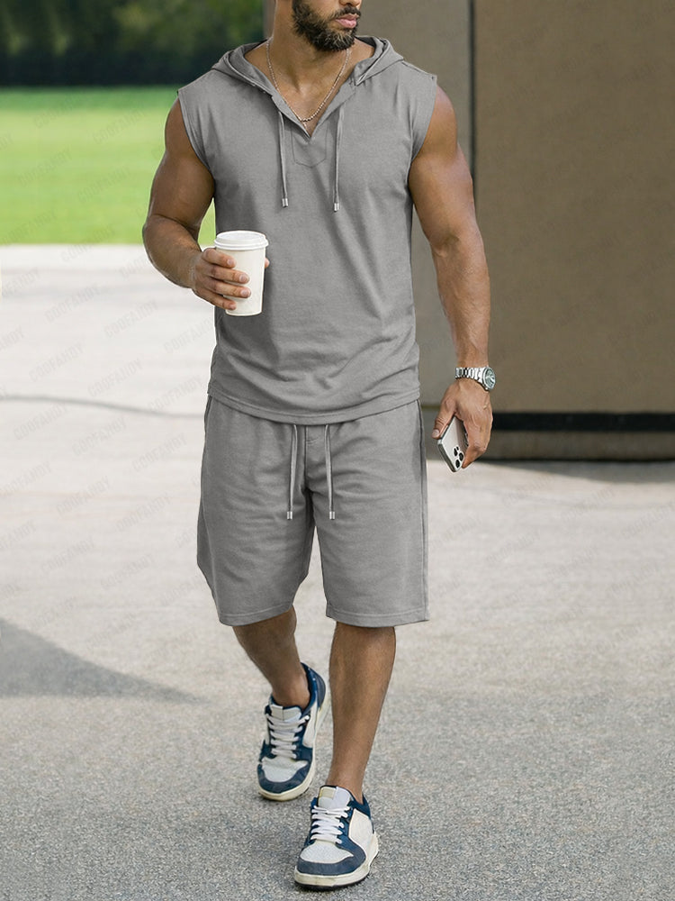 Casual Comfort Solid Hooded Tank Top Set