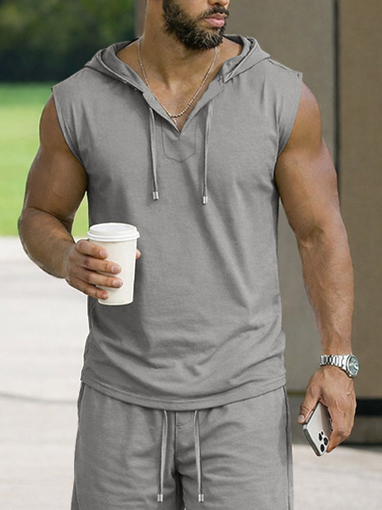 Casual Comfort Solid Hooded Tank Top Set