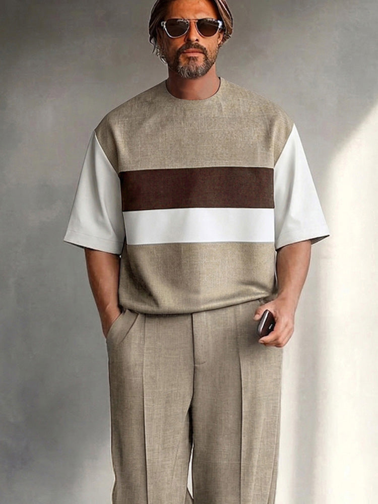 Modern Casual Color Block T-Shirt Pants Set
