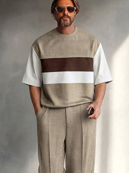 Modern Casual Color Block T-Shirt Pants Set