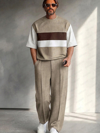 Modern Casual Color Block T-Shirt Pants Set