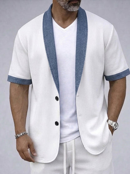 Casual Textured Short Sleeve Blazer Jacket and Shorts Set