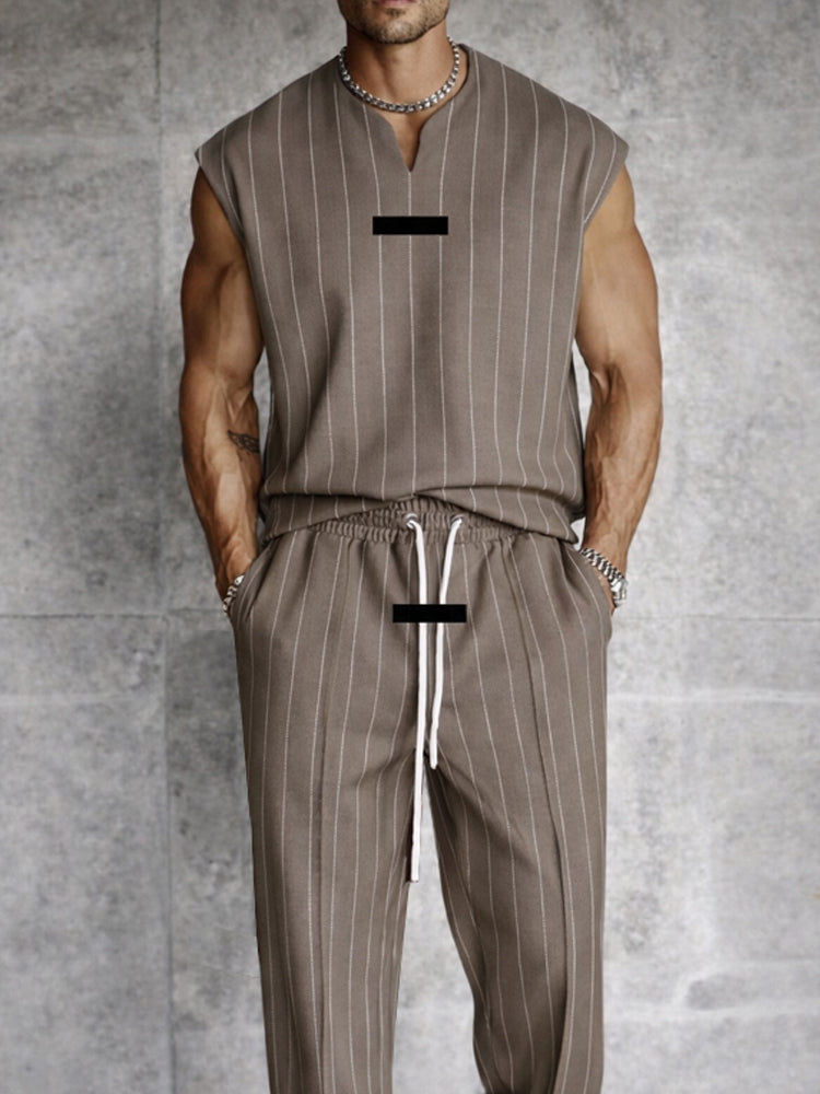 Modern Street Vertical Striped Tank Top Pants Set