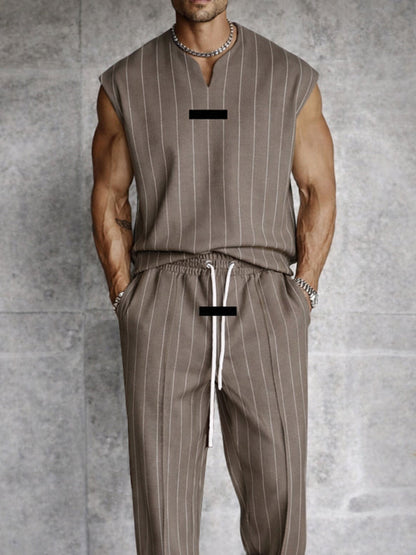 Modern Street Vertical Striped Tank Top Pants Set