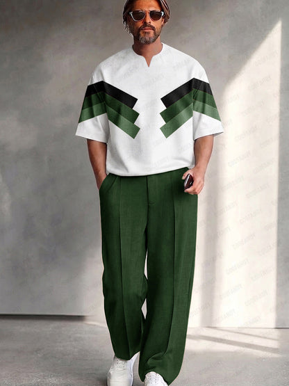 Urban Relaxed Fit Colorblock T-Shirt Pants Set