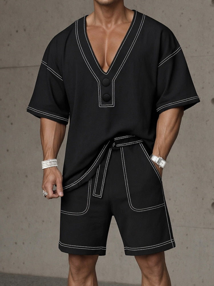 Leisure Loose Contrast Color Stitching Sports Set