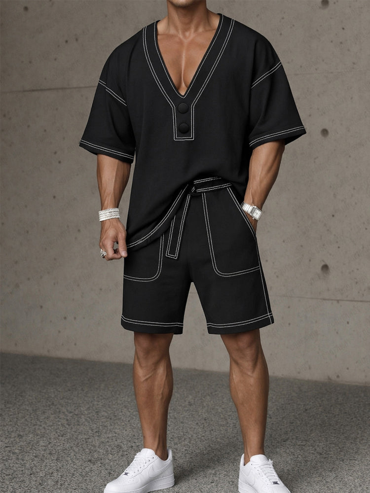 Leisure Loose Contrast Color Stitching Sports Set