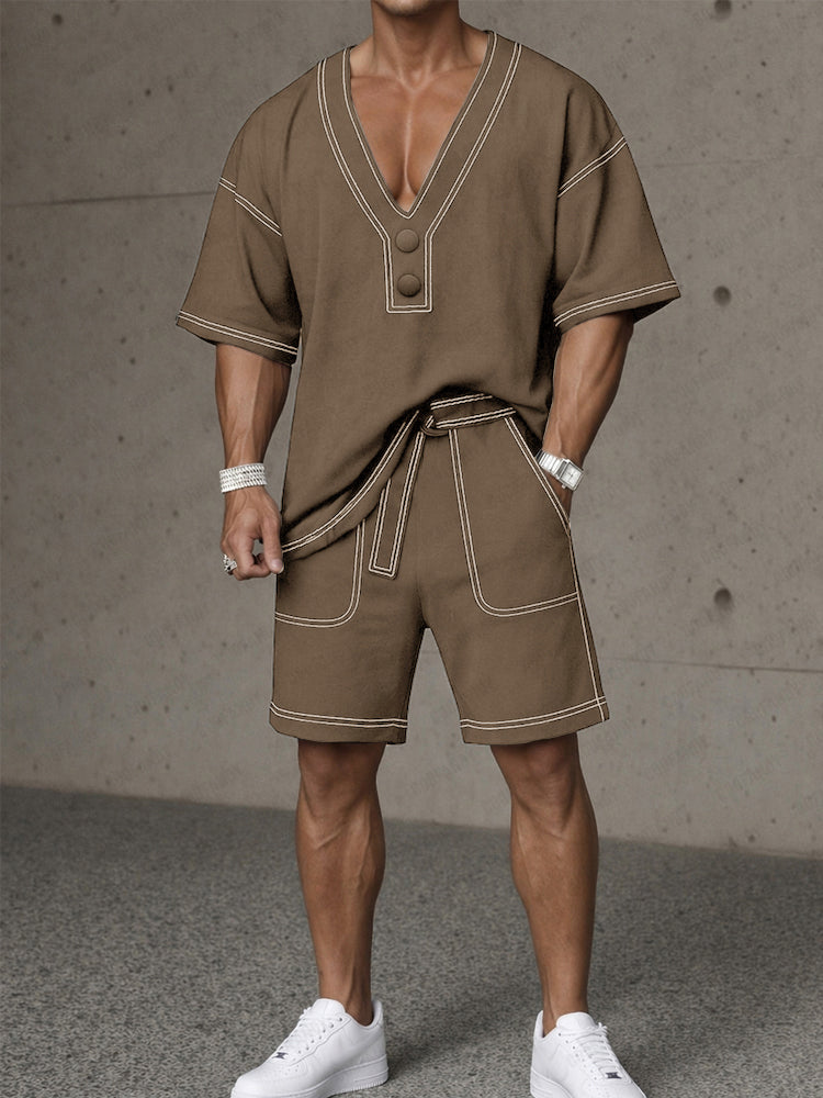 Leisure Loose Contrast Color Stitching Sports Set