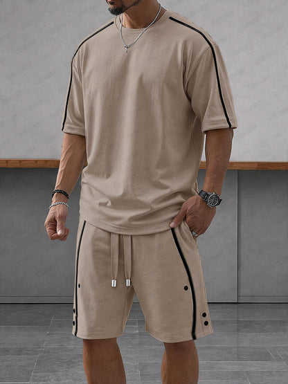 Athleisure Zipper Accent T-Shirt Shorts Set
