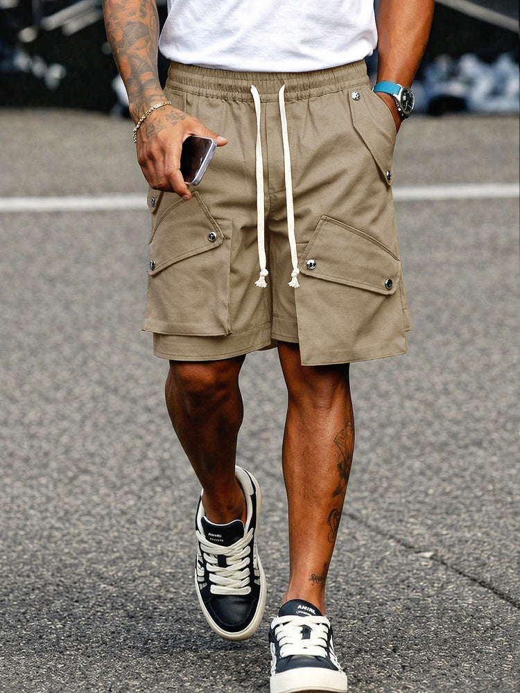 Unique Cotton Multi Pockets Drawstring Cargo Shorts