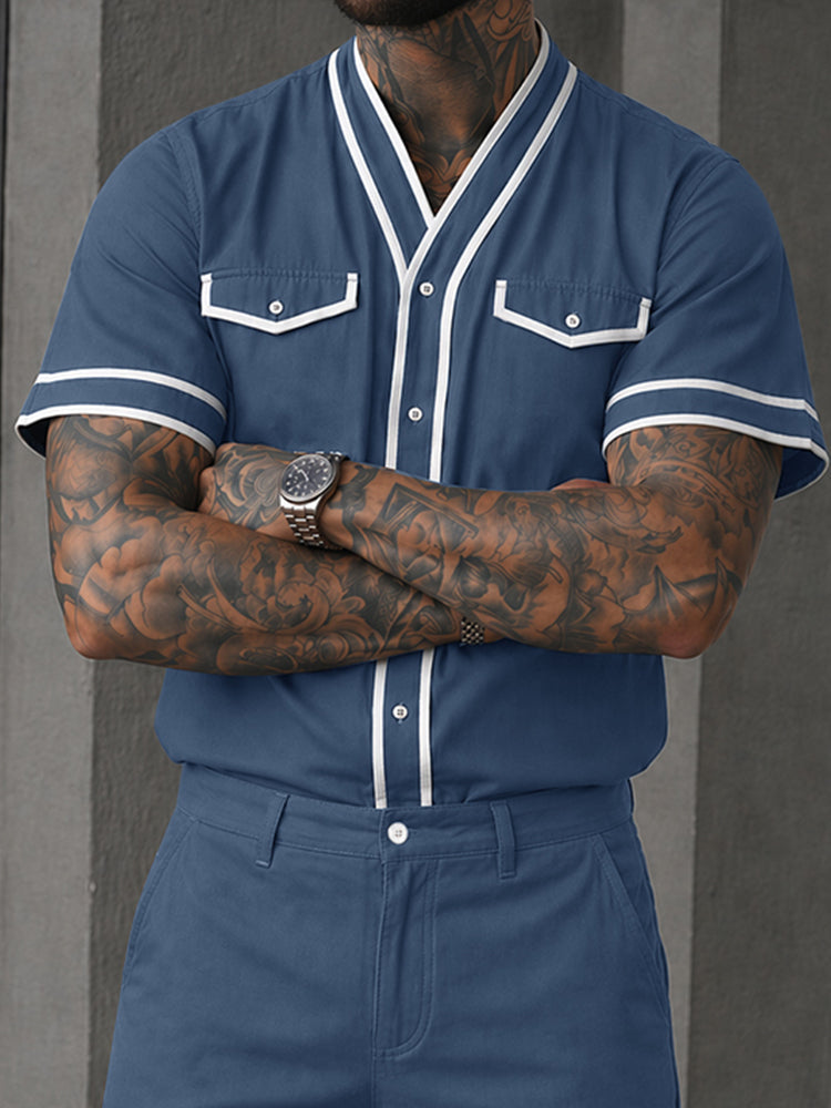 Casual 100% Cotton Contrast Tipping Shirt Set