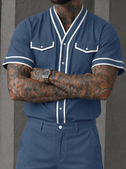 Casual 100% Cotton Contrast Tipping Shirt Set
