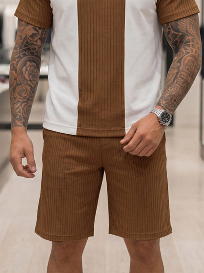 Stylish Contrast Panel Polo T-Shirt Set