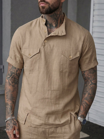 Casual Relaxed Fit Fusion Shirt Shorts Set