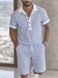 Modern Sleek Striped Shirt Shorts Set