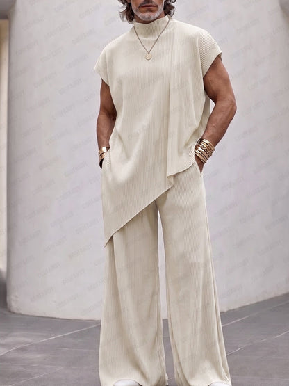 Minimalism Pit Stripe Sleeveless Matching Set
