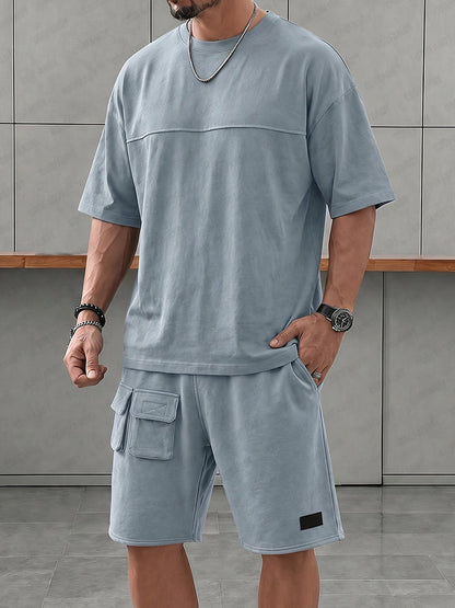 Athleisure Relaxed Fit T-Shirt and Cargo Shorts Set