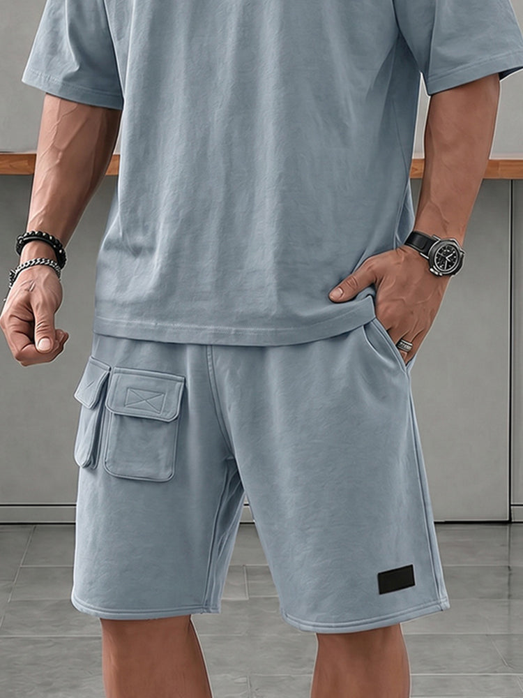 Athleisure Relaxed Fit T-Shirt and Cargo Shorts Set