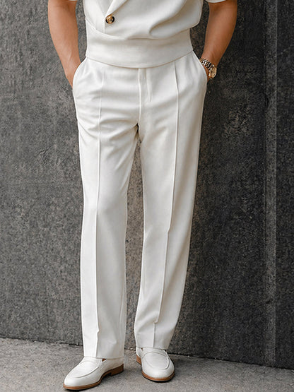 Elegant Summer Half-Placket Top and Straight Pants Set