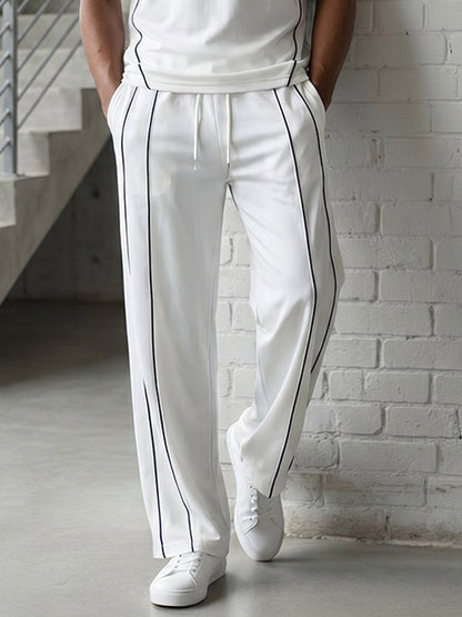 Urban Casual Contrast Piping T-Shirt Set