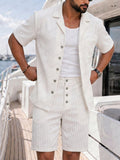 Versatile Style Ribbed Texture Shirt Shorts Set