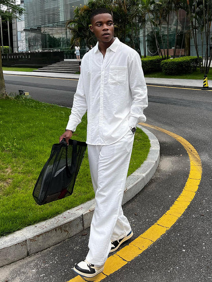 Casual Vacation Style Long Sleeve Shirt Pants Set