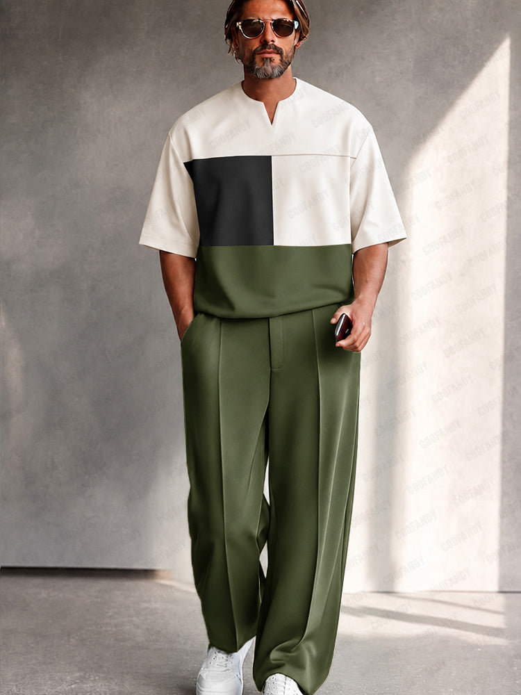 Daily Casual Color Block Matching Set