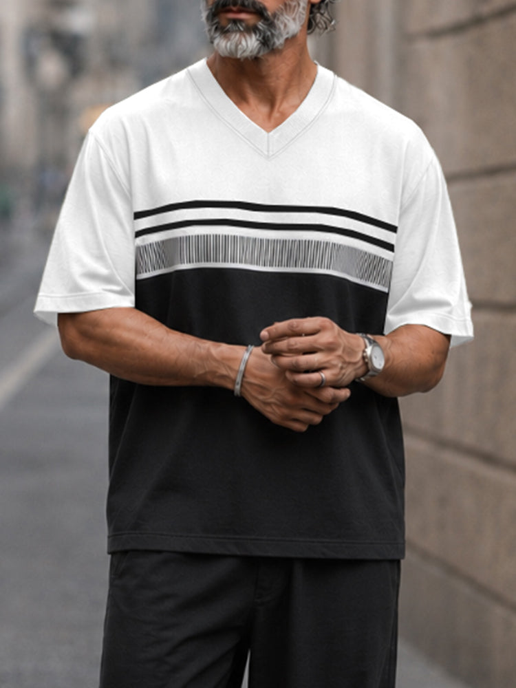 Casual Loose Color Block T-shirt Pants Set