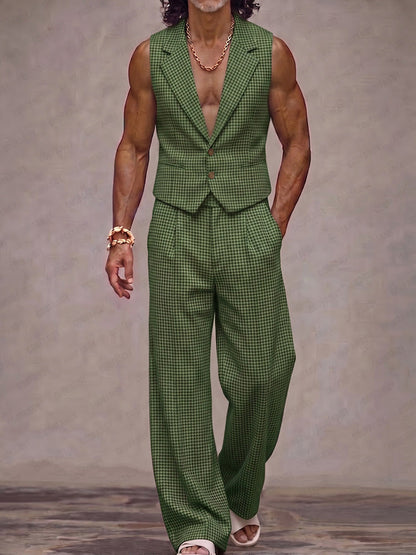 Modern Plaid Suit Vest and Pants Set