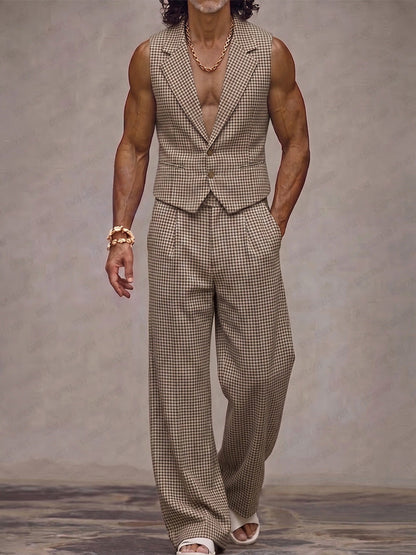 Modern Plaid Suit Vest and Pants Set