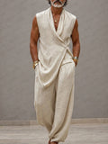 Casual 100% Cotton Back-Belt Vest and Loose Jogger Set