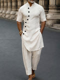 Premium Cotton Diagonal Placket Longline Top Pants Set