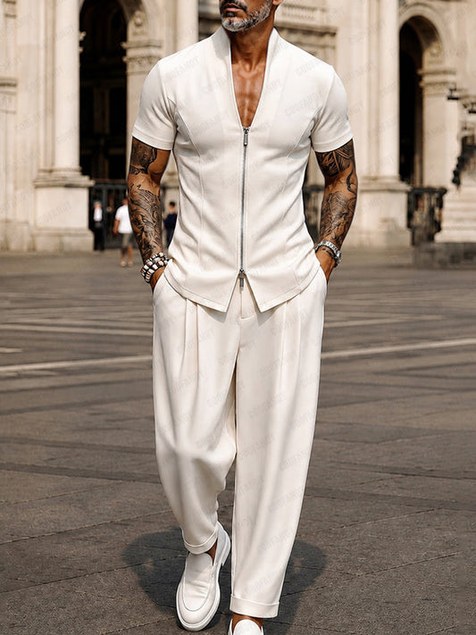 Modern Minimalist Short Sleeve Shirt Pants Set