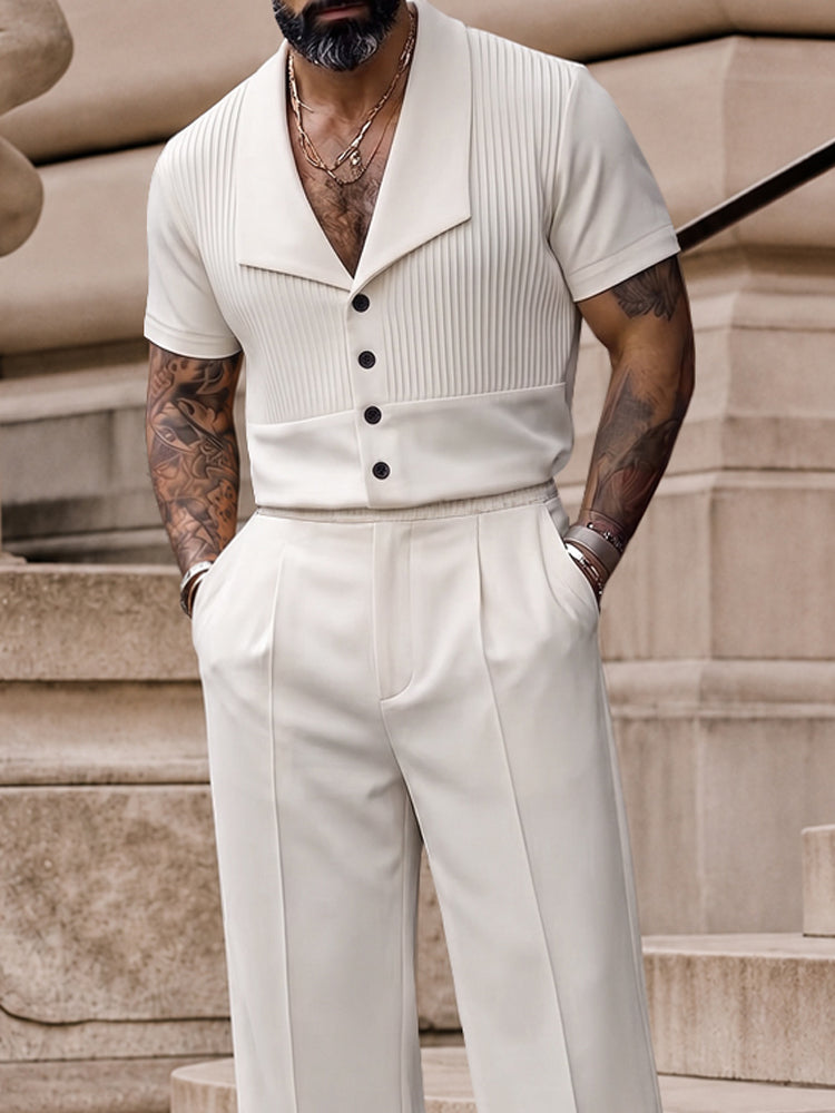 Casual Modern Pleated Shirt Pants Set