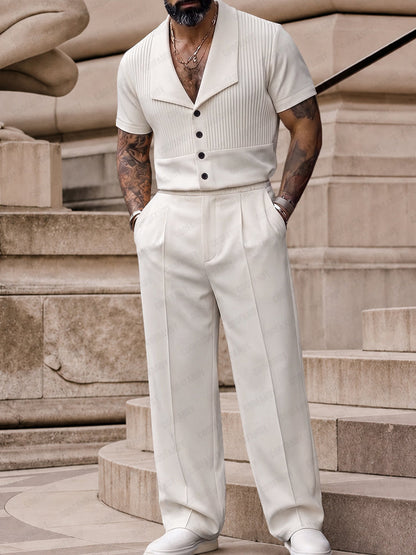 Casual Modern Pleated Shirt Pants Set