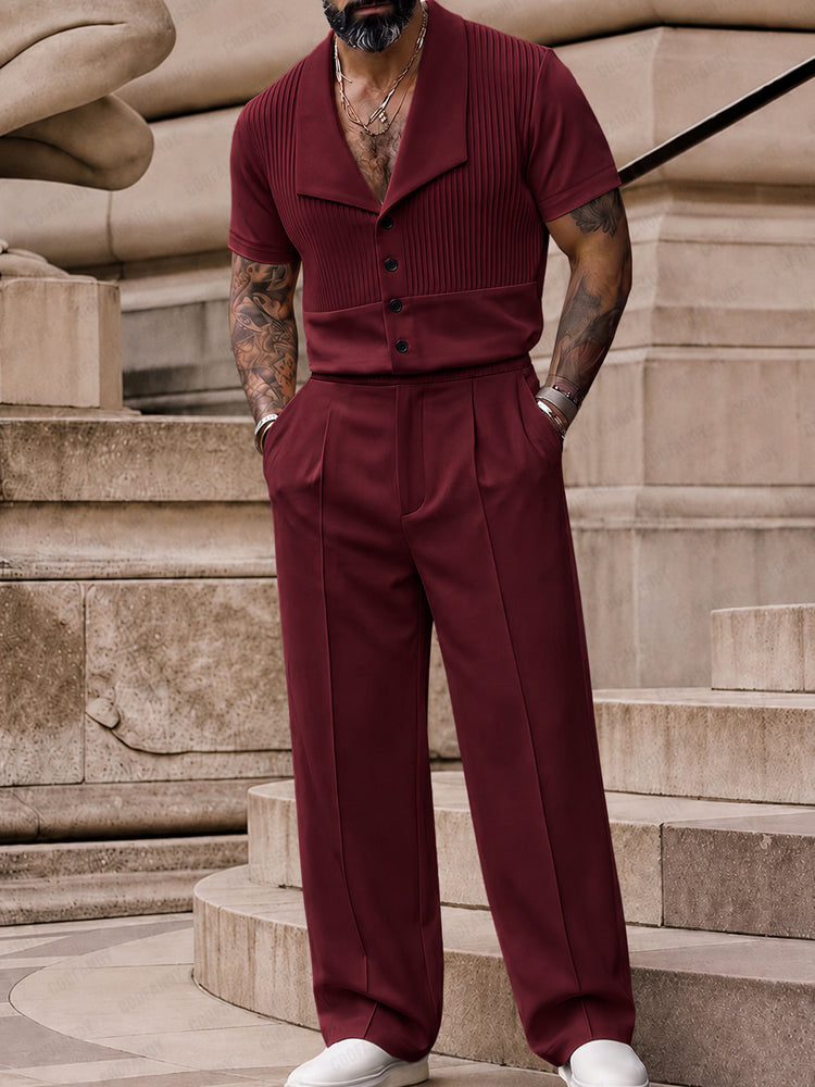 Casual Modern Pleated Shirt Pants Set