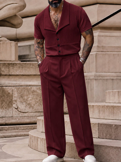 Casual Modern Pleated Shirt Pants Set