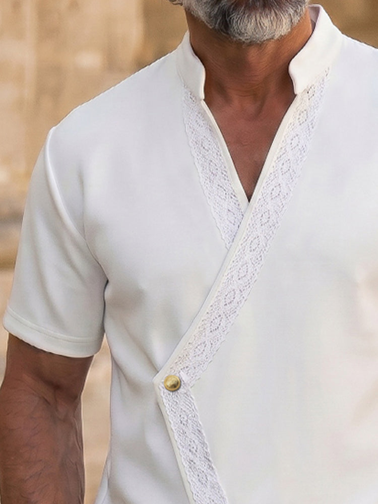 Modern Single Button Lace Patchwork Shirt