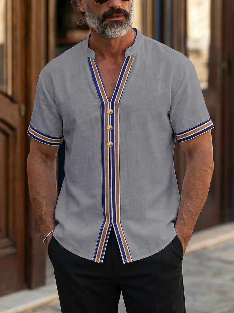 Ethnic Style Contrast Striped 100% Cotton Shirt
