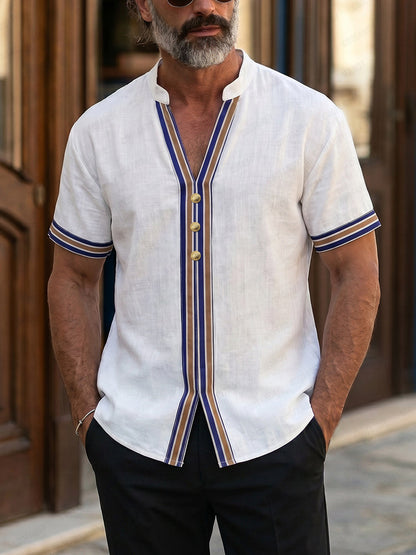 Ethnic Style Contrast Striped 100% Cotton Shirt